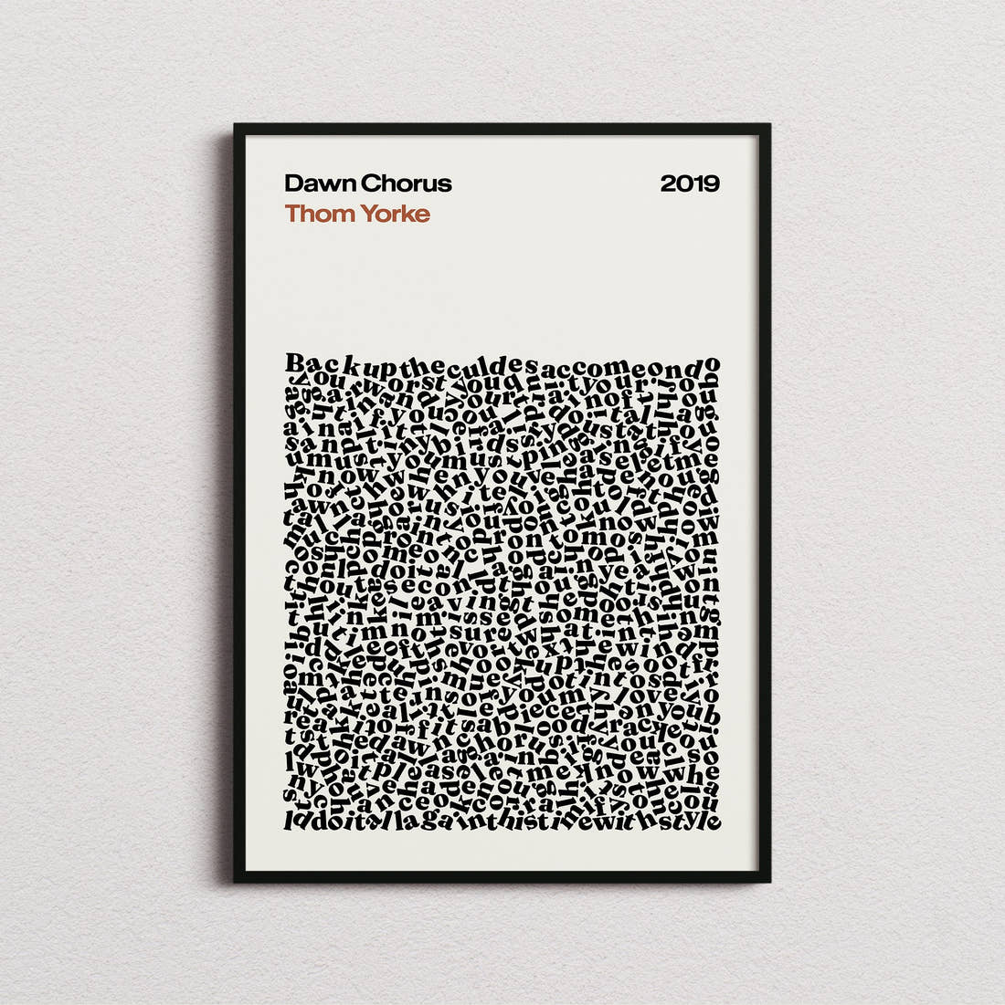 Thom Yorke Dawn Chorus Lyric Print in the cream colourway, framed