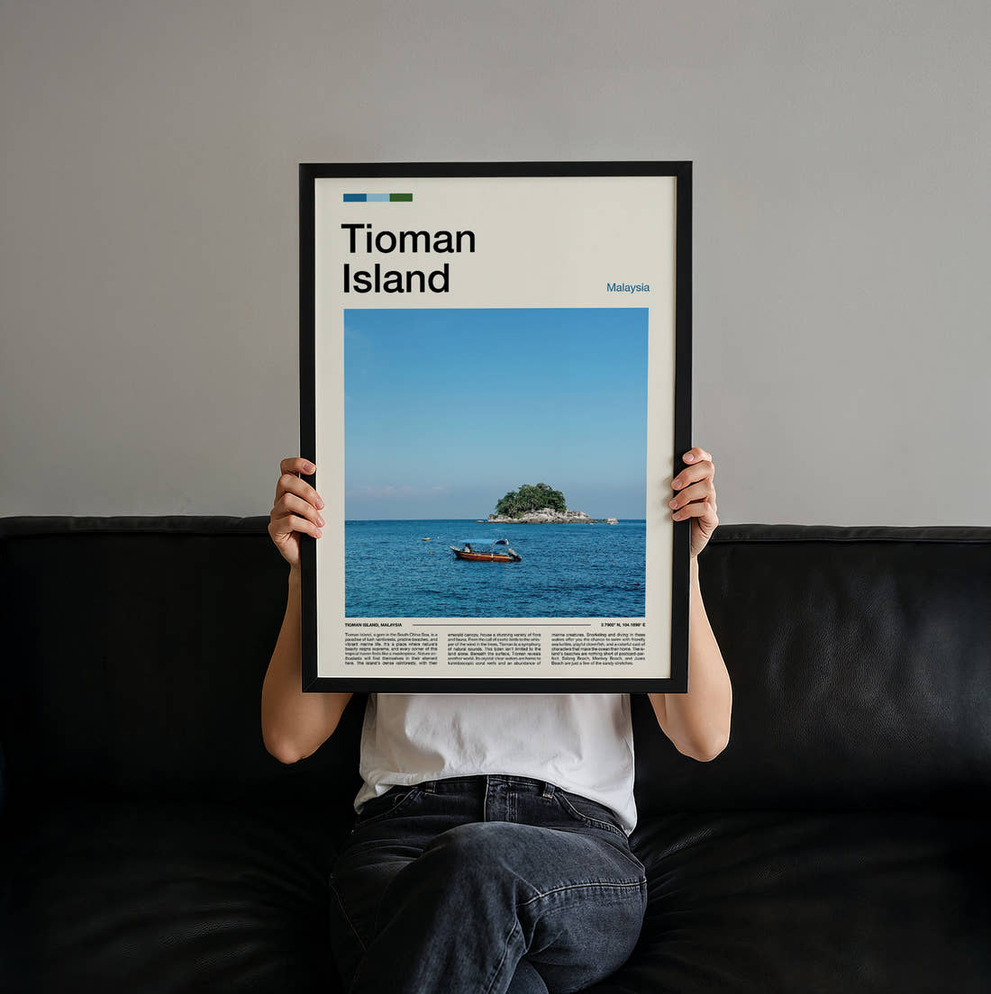 Tioman Island Small Island Offshore Travel Print held up by hand to show the size of the print