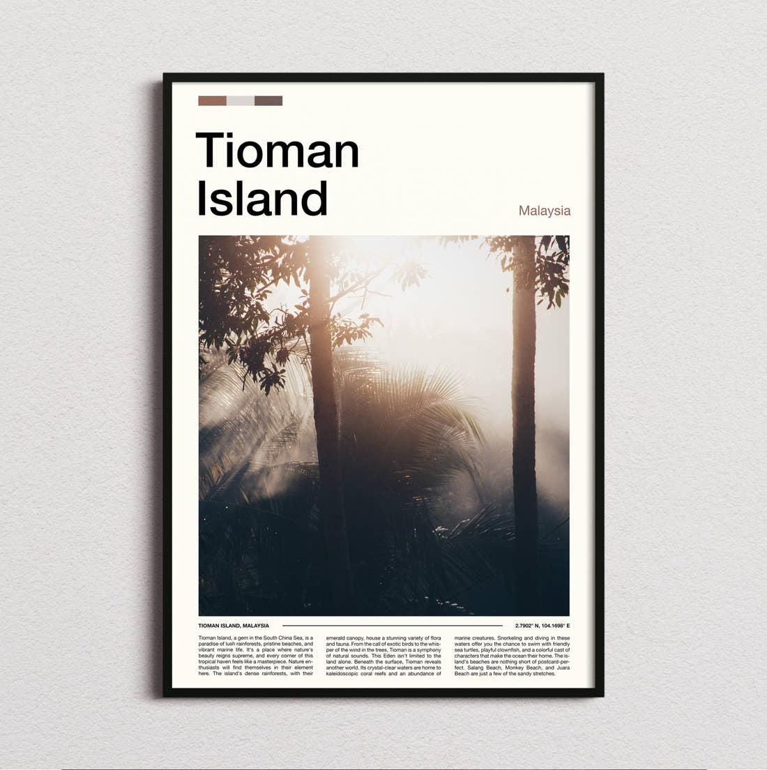 Tioman Island Sun Rays Through Trees Travel Print framed and photographed straight on