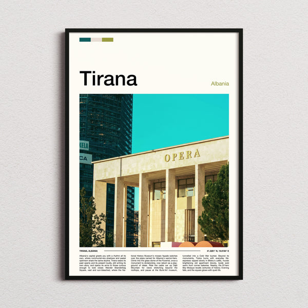 Tirana Opera House Facade Travel Print framed and photographed straight on