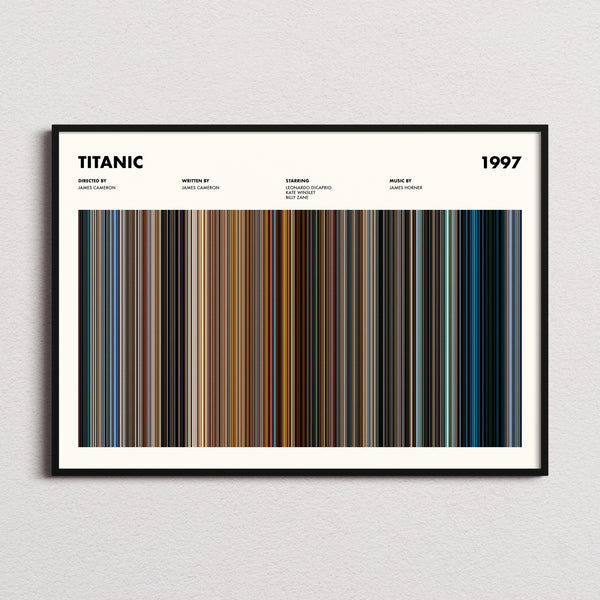 Titanic Movie Barcode Poster framed and photographed straight on
