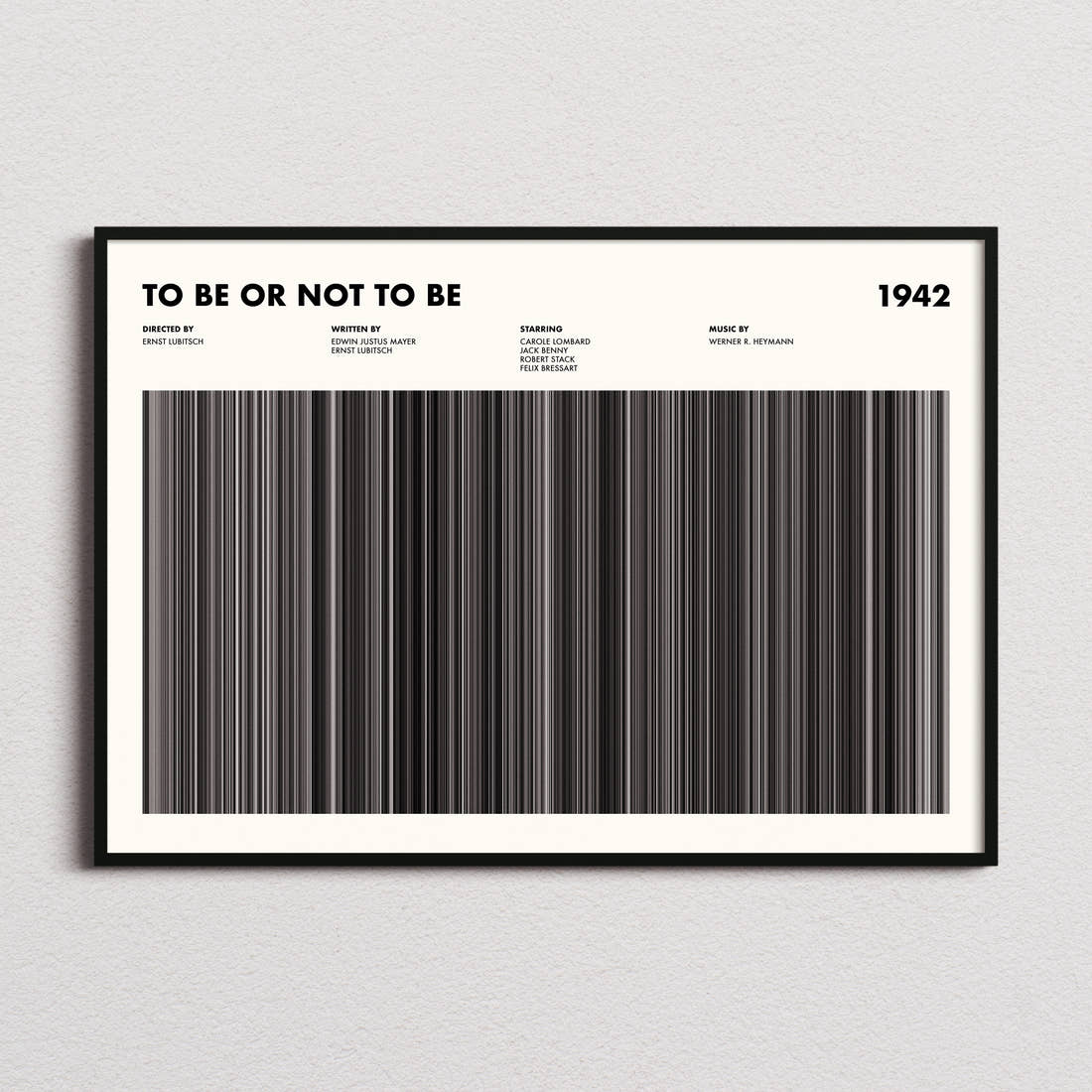 To Be Or Not To Be Movie Barcode Poster framed and photographed straight on