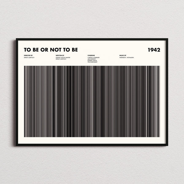 To Be Or Not To Be Movie Barcode Poster framed and photographed straight on