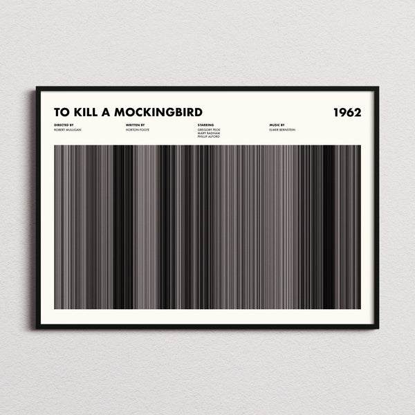 To Kill A Mockingbird Movie Barcode Poster framed and photographed straight on