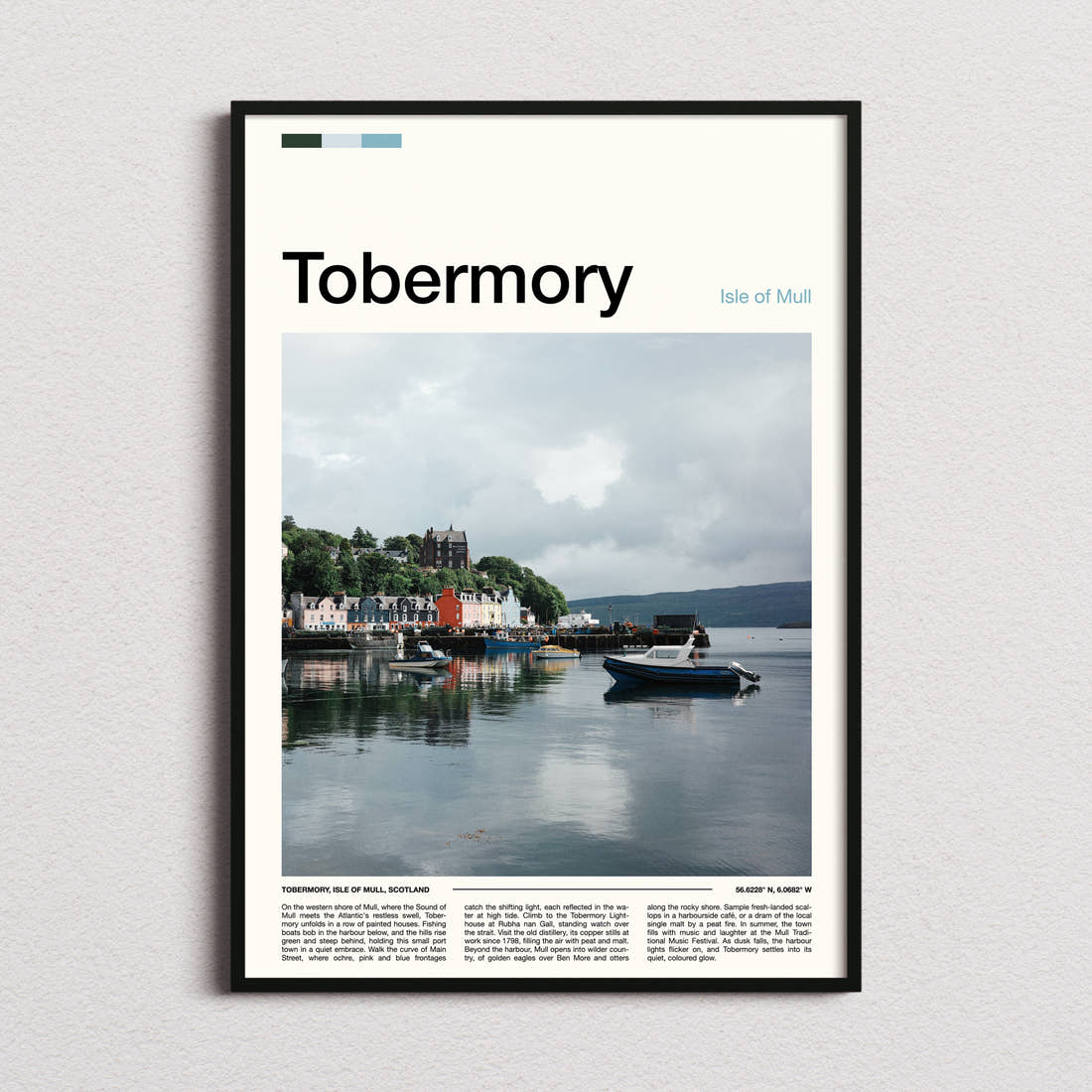 Tobermory Painted Harbour Row Travel Print framed and photographed straight on