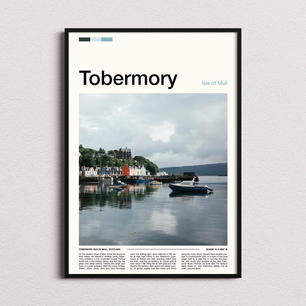 Tobermory Painted Harbour Row Travel Print framed and photographed straight on
