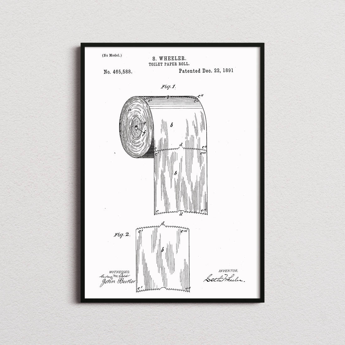 Toilet Paper Roll Patent Print in the white colourway, framed