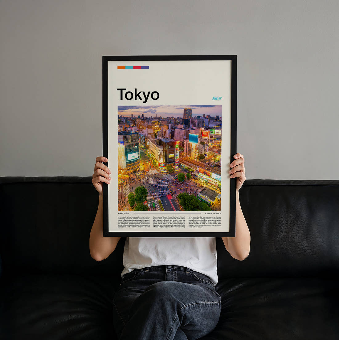 Tokyo Shibuya Crossing Travel Print held up by hand to show the size of the print