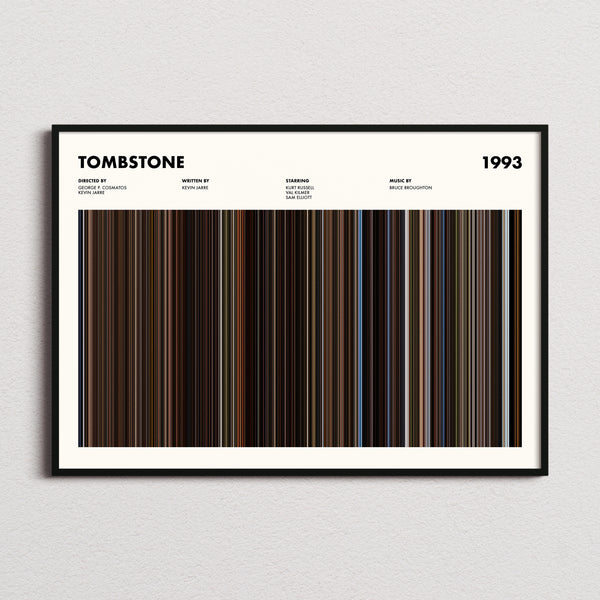 Tombstone Movie Barcode Poster framed and photographed straight on