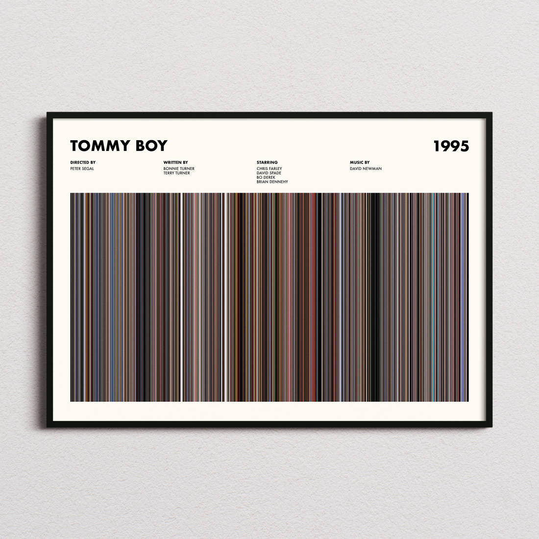 Tommy Boy Movie Barcode Poster framed and photographed straight on
