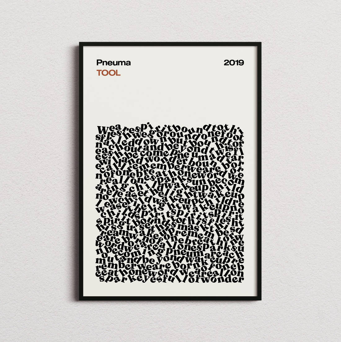TOOL Pneuma Lyric Print in the cream colourway, framed