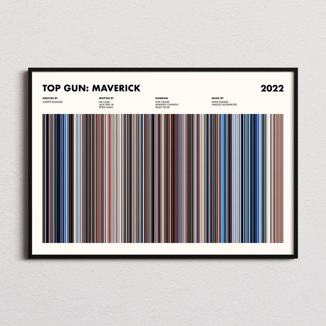 Top Gun: Maverick Movie Barcode Poster framed and photographed straight on