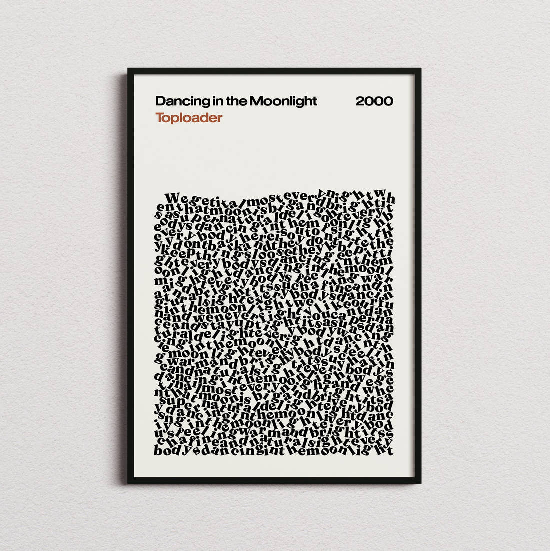 Toploader Dancing in the Moonlight Lyric Print in the cream colourway, framed