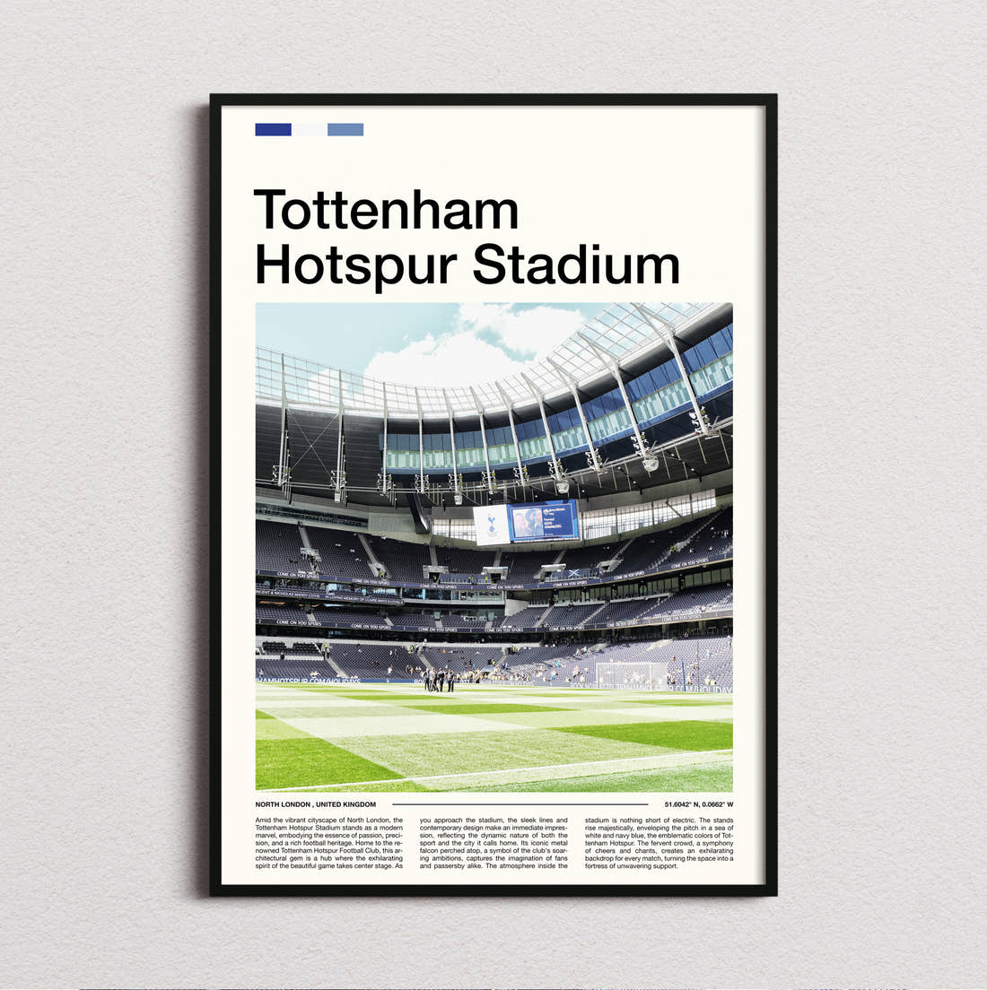 Tottenham Hotspur Stadium Print framed and photographed straight on