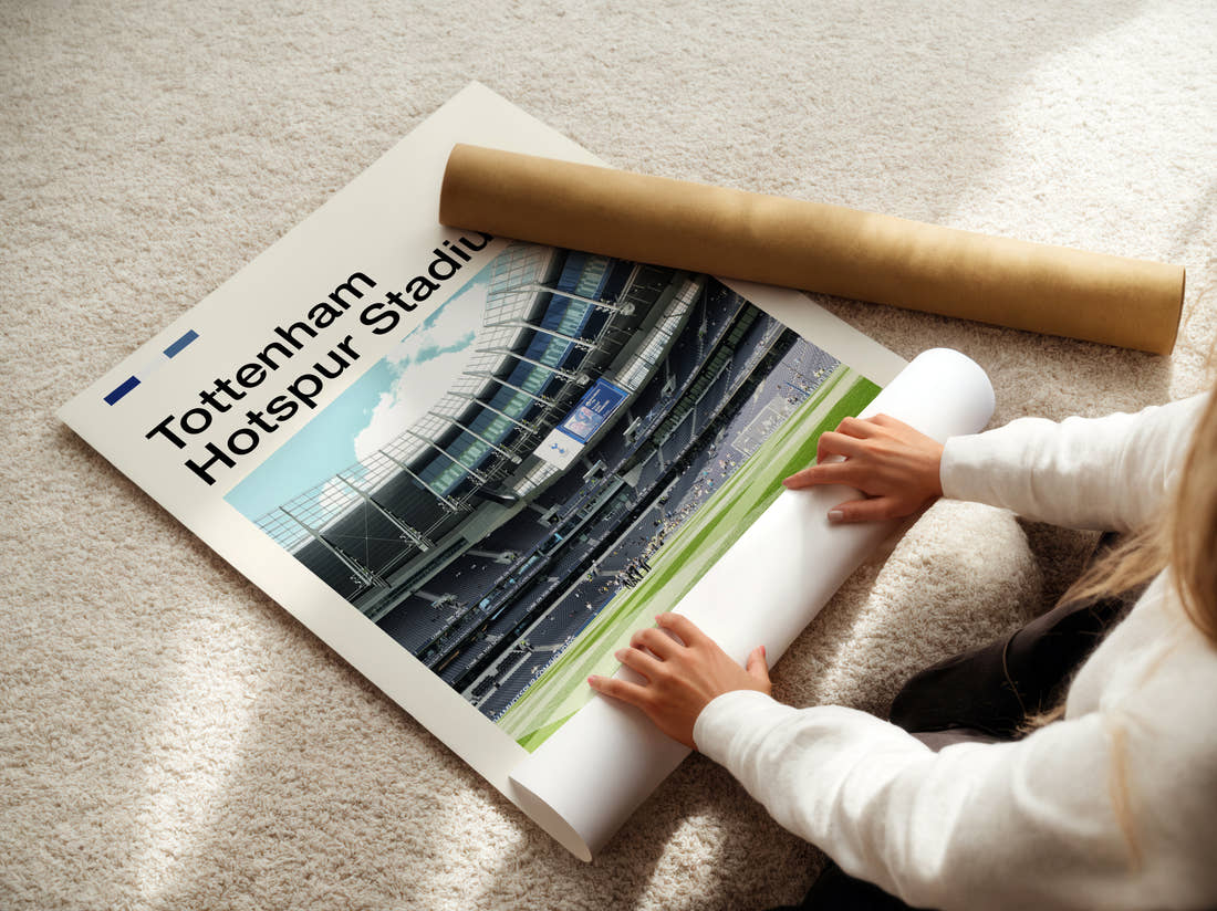Tottenham Hotspur Stadium Print being unrolled from its postal tube