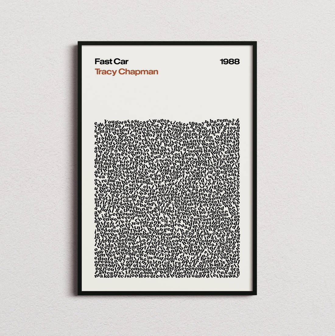 Tracy Chapman Fast Car Lyric Print in the cream colourway, framed