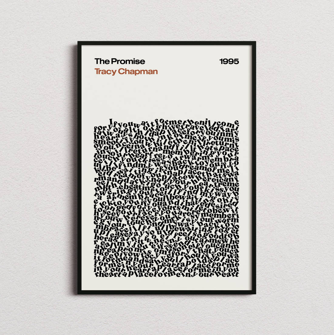 Tracy Chapman The Promise Lyric Print in the cream colourway, framed