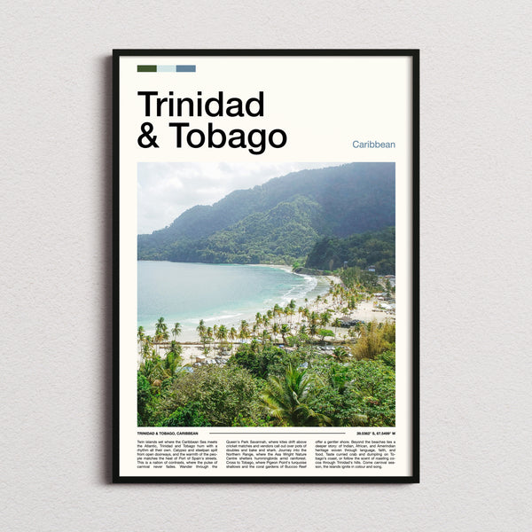 Trinidad & Tobago Coastal Bay Overlook Travel Print framed and photographed straight on