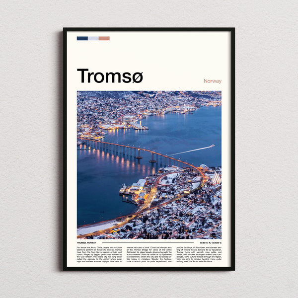 Tromsø Bridge At Dusk Travel Print framed and photographed straight on
