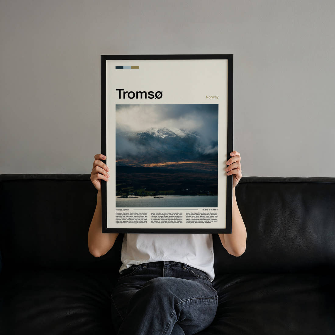 Tromsø Cloud-Wrapped Peak Travel Print held up by hand to show the size of the print