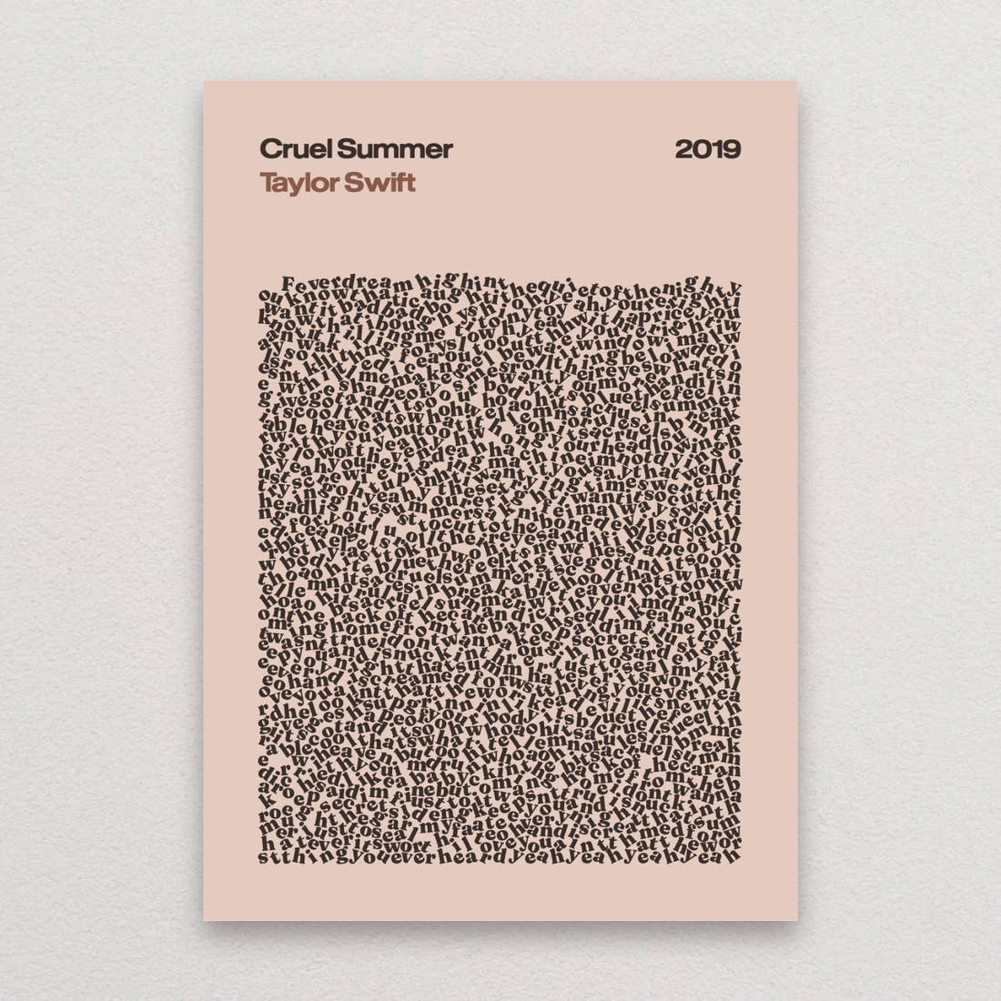 Taylor Swift Cruel Summer lyric print in Blush