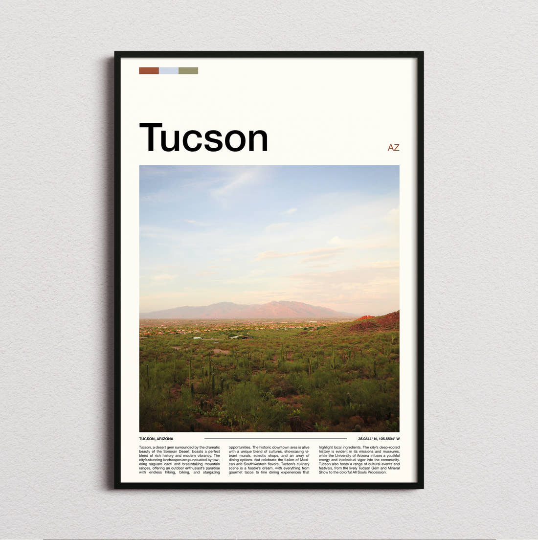 Tucson Desert Peak Travel Print framed and photographed straight on