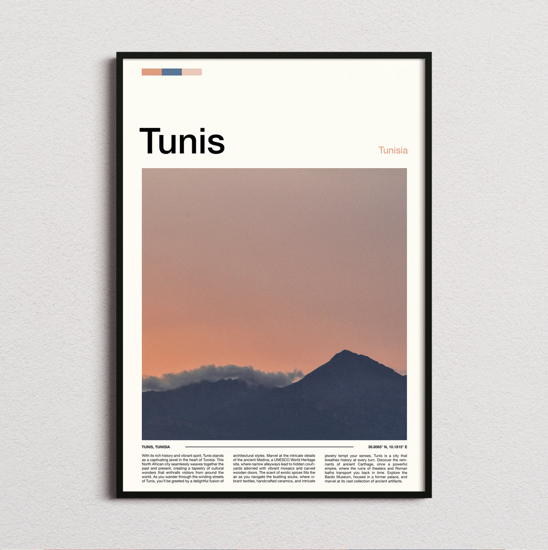 Tunis - Hazy Mountain At Dusk - Travel Print