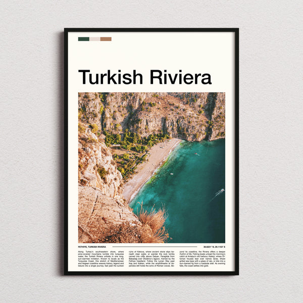 Turkish Riviera Aerial Coastal Cliffs Travel Print framed and photographed straight on