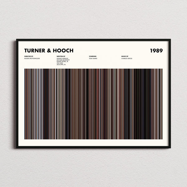 Turner & Hooch Movie Barcode Poster framed and photographed straight on
