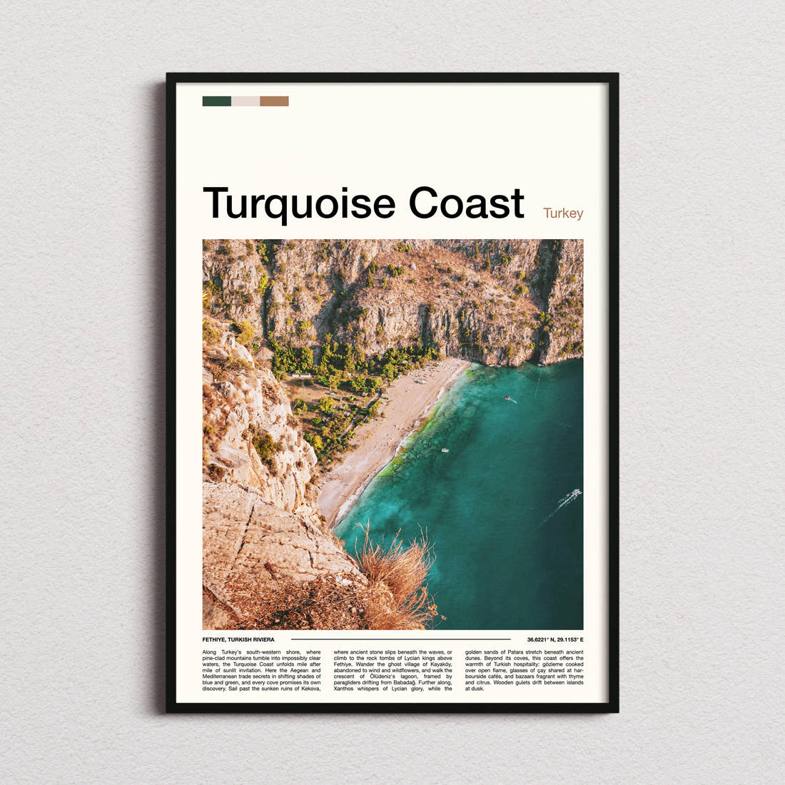 Turquoise Coast Aerial Coastal View Travel Print framed and photographed straight on