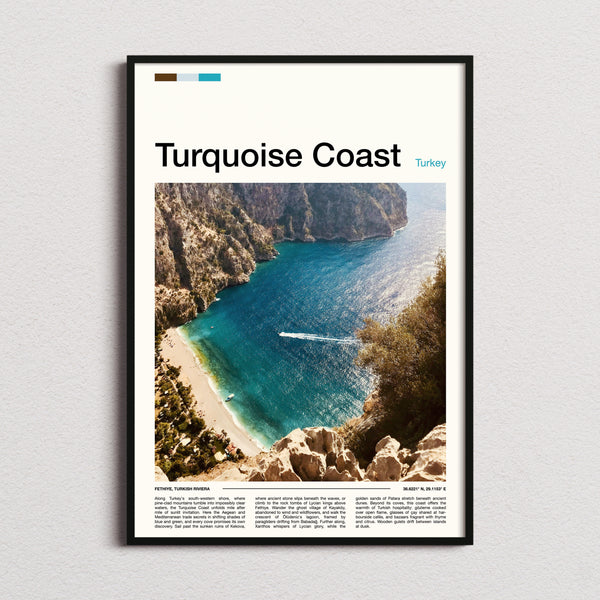Turquoise Coast Aerial Cove View Travel Print framed and photographed straight on