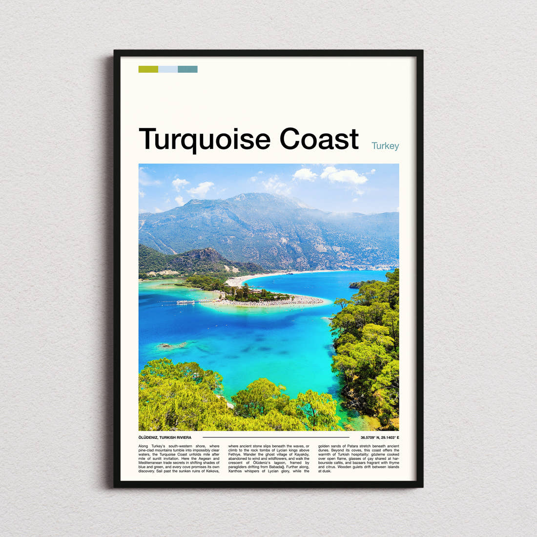 Turquoise Coast Aerial Lagoon View Travel Print framed and photographed straight on