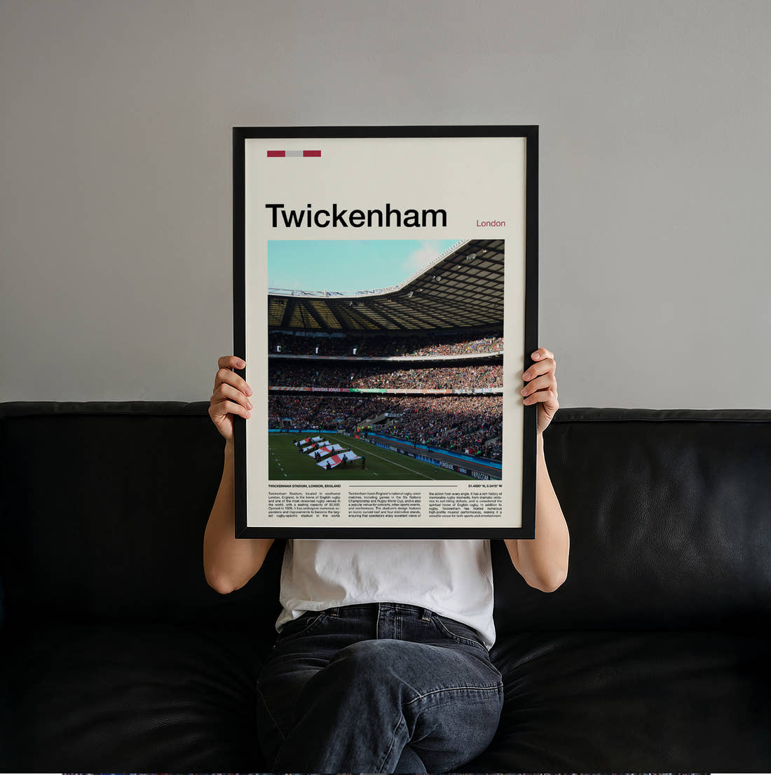 Twickenham Stadium Print held up by hand to show the size of the print