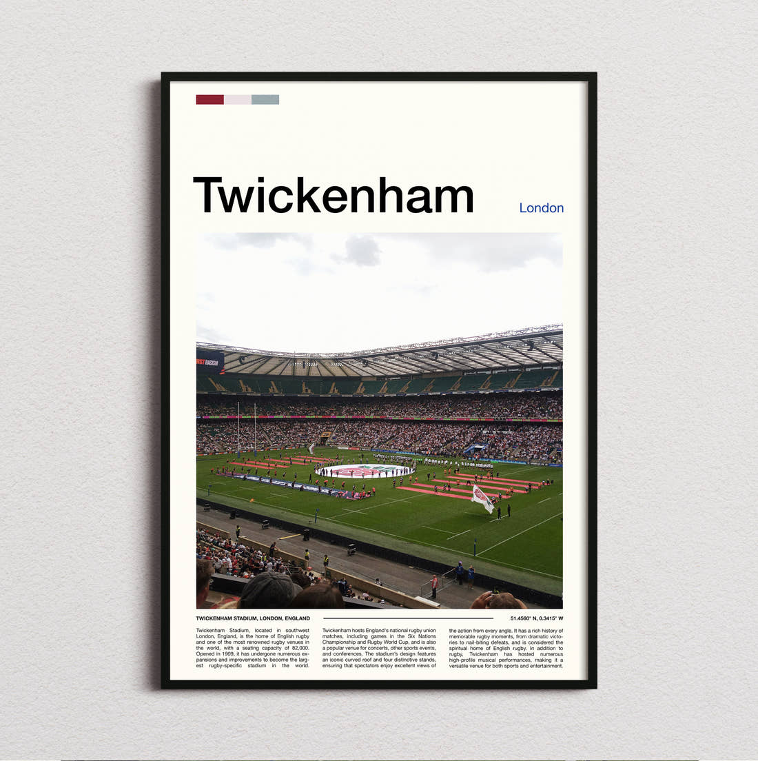 Twickenham Stadium Print framed and photographed straight on