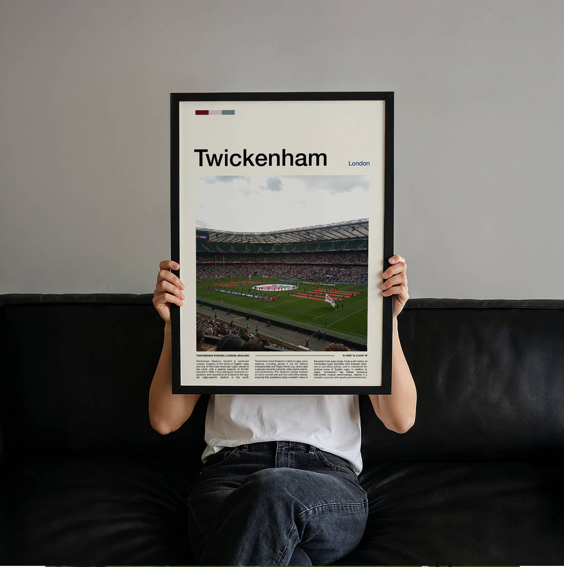 Twickenham Stadium Print held up by hand to show the size of the print