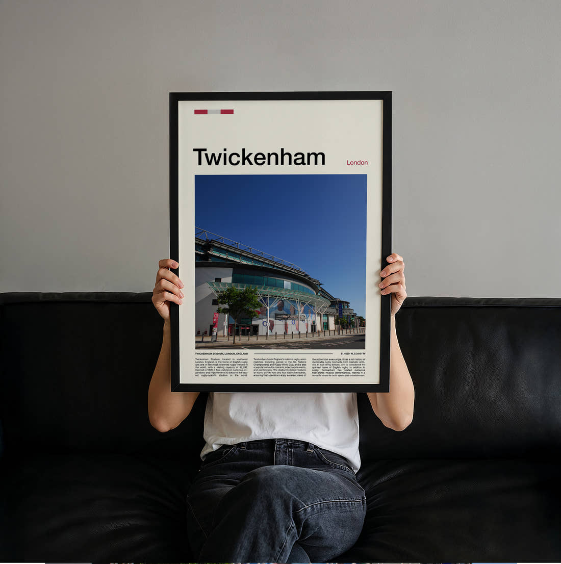 Twickenham Stadium Print held up by hand to show the size of the print