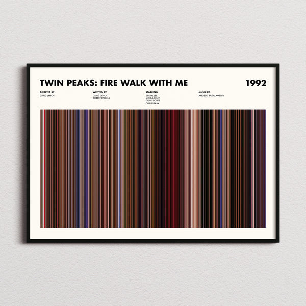 Twin Peaks: Fire Walk with Me Movie Barcode Poster framed and photographed straight on