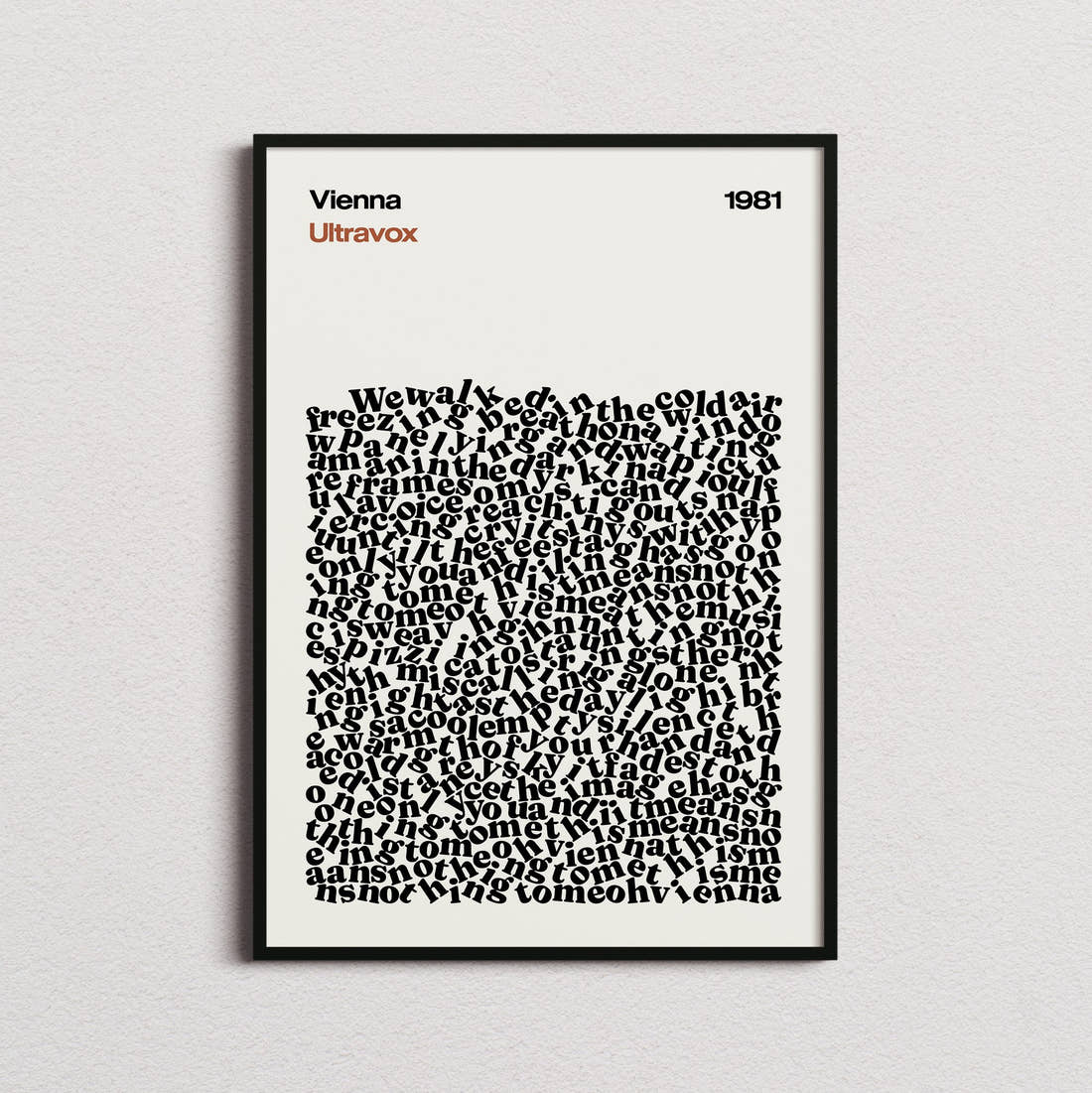 Ultravox Vienna Lyric Print in the cream colourway, framed