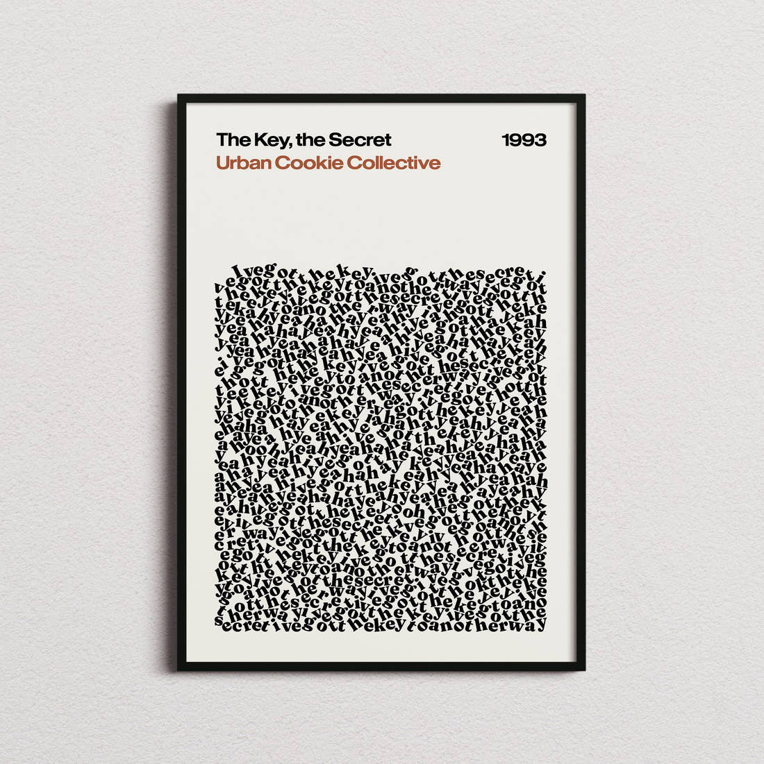 Urban Cookie Collective The Key, the Secret Lyric Print in the cream colourway, framed