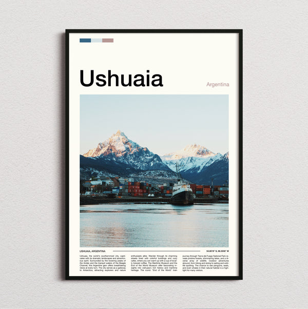 Ushuaia - Snowy Mountains Over Harbour - Travel Print