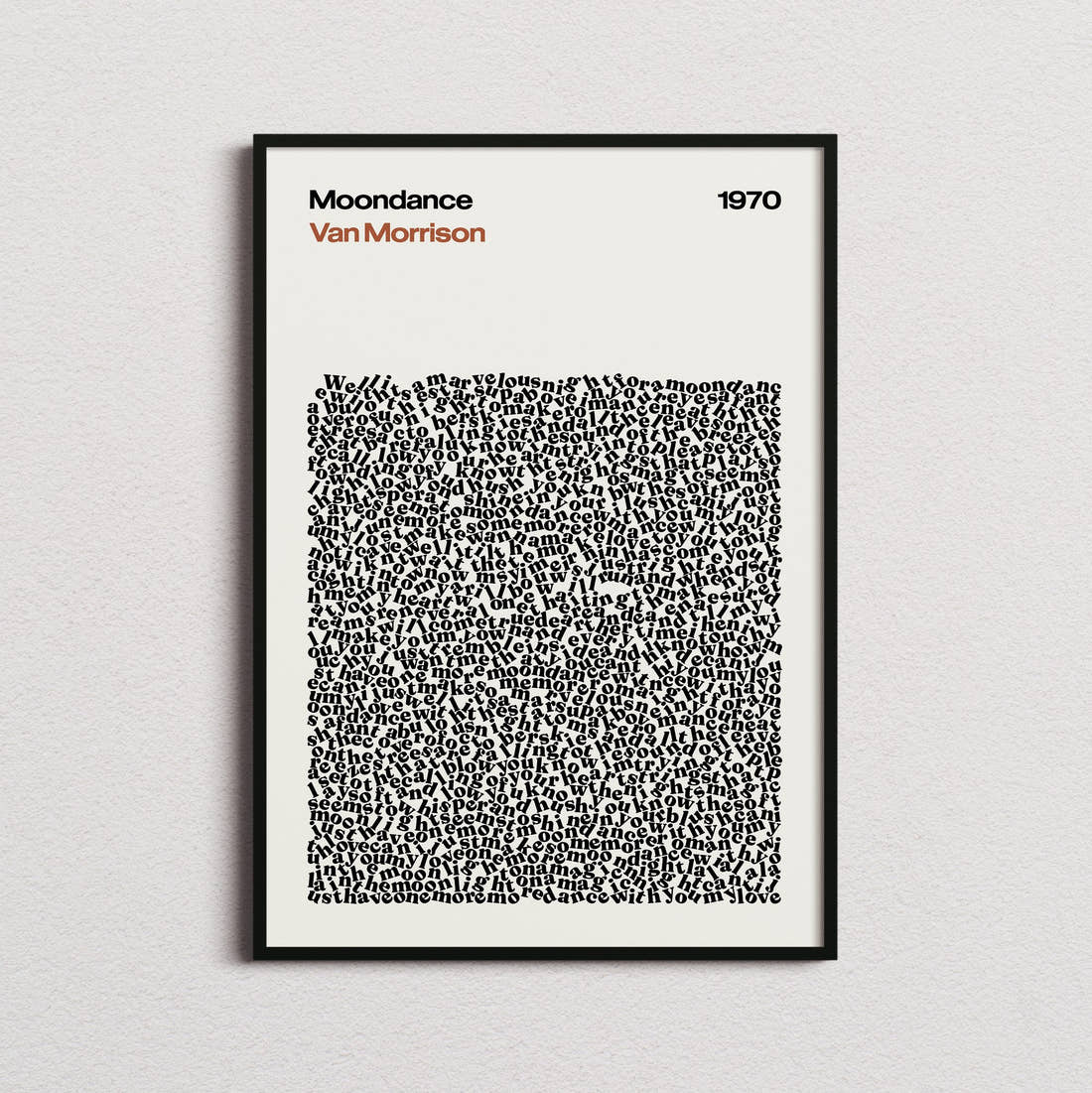 Van Morrison Moondance Lyric Print in the cream colourway, framed