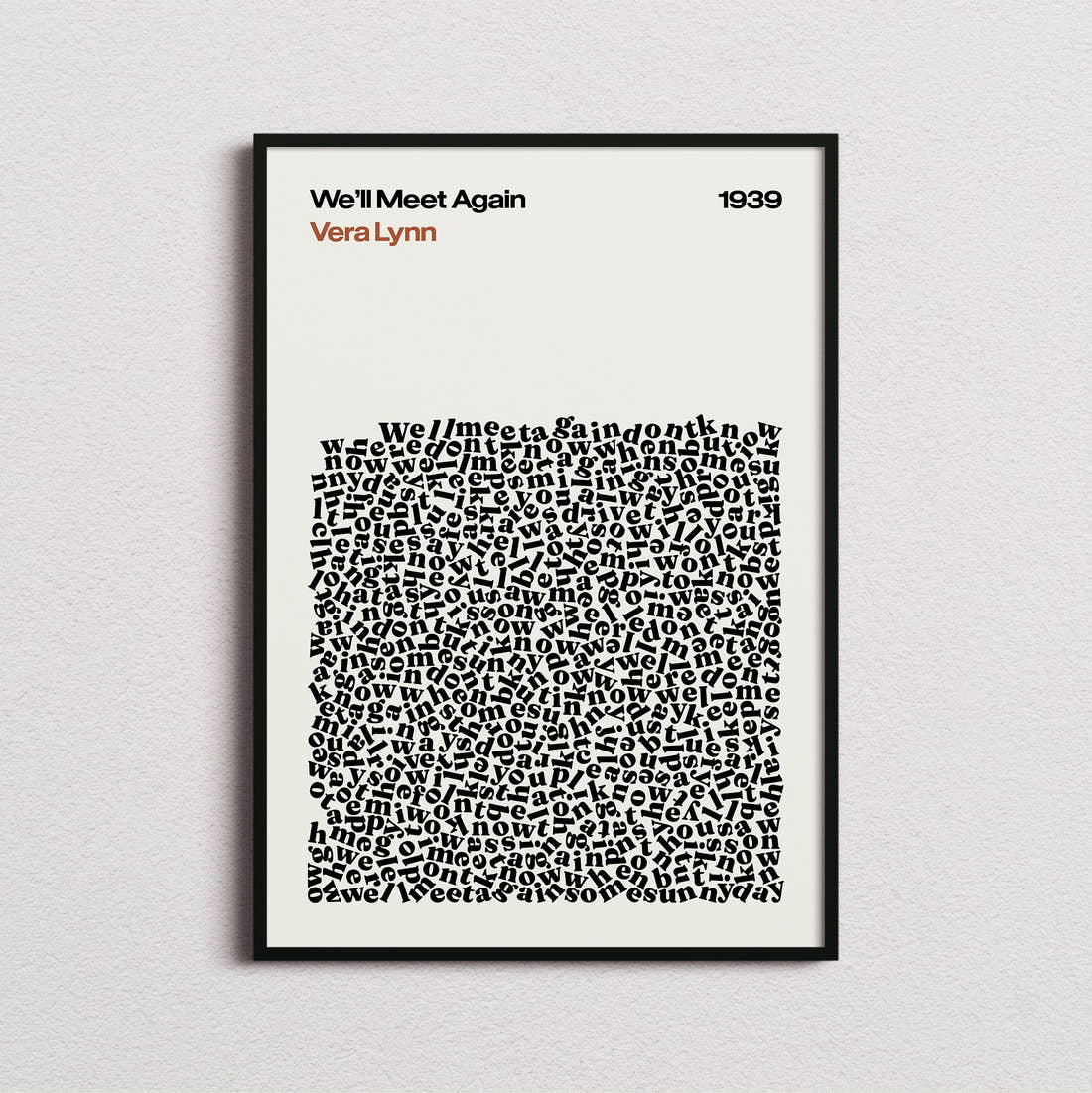 Vera Lynn We'll Meet Again Lyric Print in the cream colourway, framed