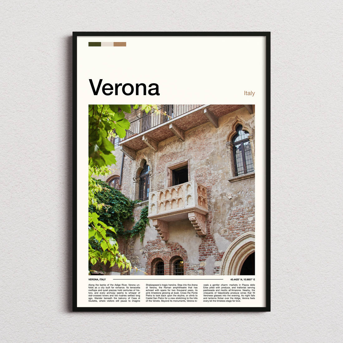 Verona Juliet'S Balcony Travel Print framed and photographed straight on