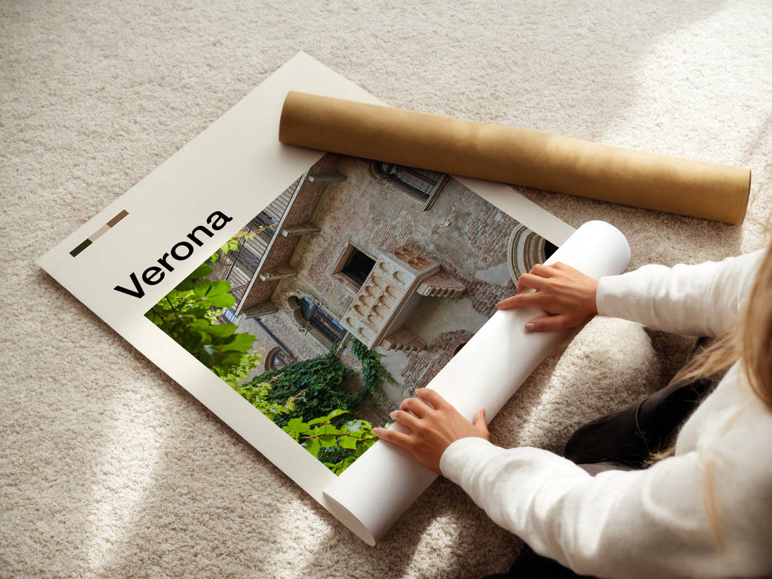 Verona Juliet'S Balcony Travel Print being unrolled from its postal tube