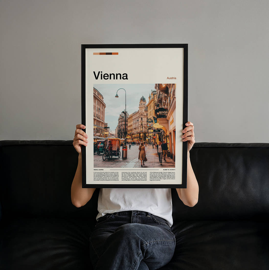Vienna Pedestrian Shopping Street Travel Print held up by hand to show the size of the print