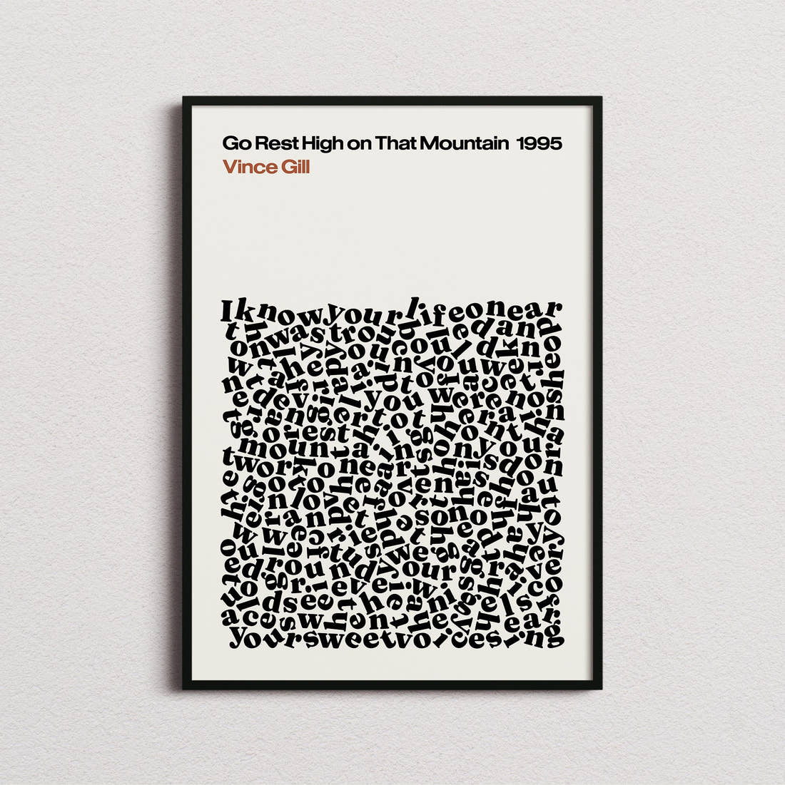 Vince Gill Go Rest High on That Mountain Lyric Print in the cream colourway, framed