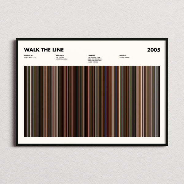 Walk The Line Movie Barcode Poster framed and photographed straight on