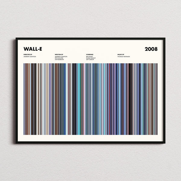 Wall-E Movie Barcode Poster framed and photographed straight on