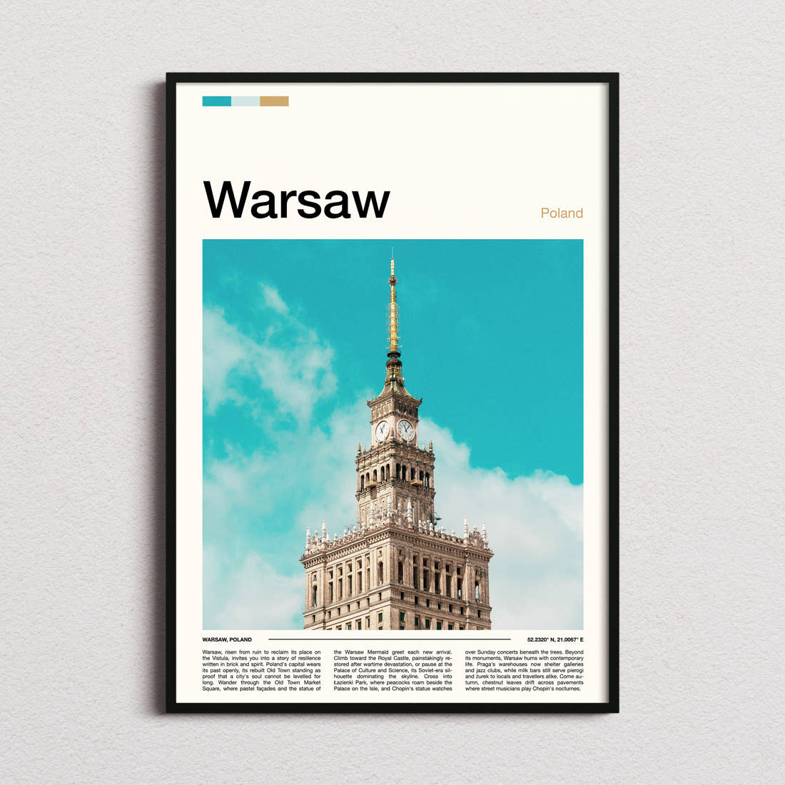 Warsaw Palace Of Culture Spire Travel Print framed and photographed straight on