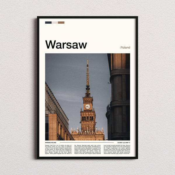 Warsaw Palace Clock Tower Travel Print framed and photographed straight on